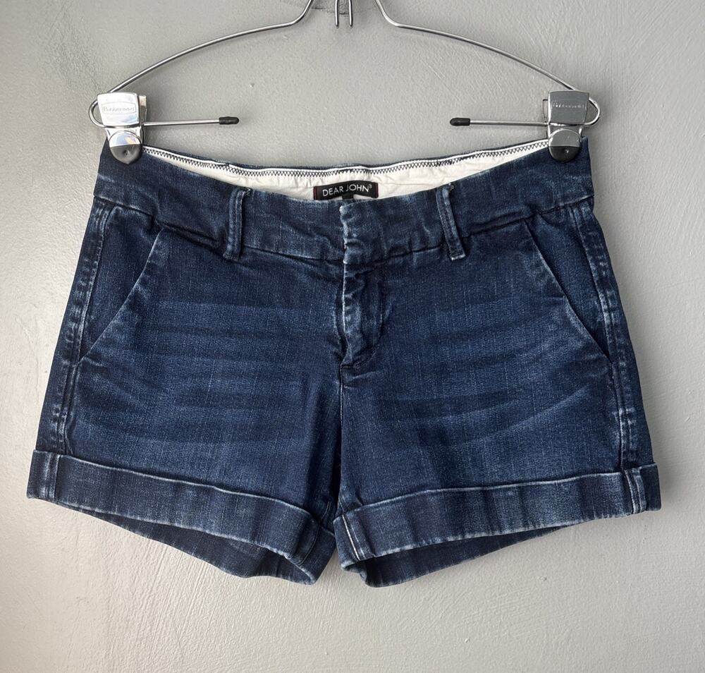 Dear John Denim Shorts Size 28 Dark Blue Jean Cuffed Holly Preppy Trouser Y2K